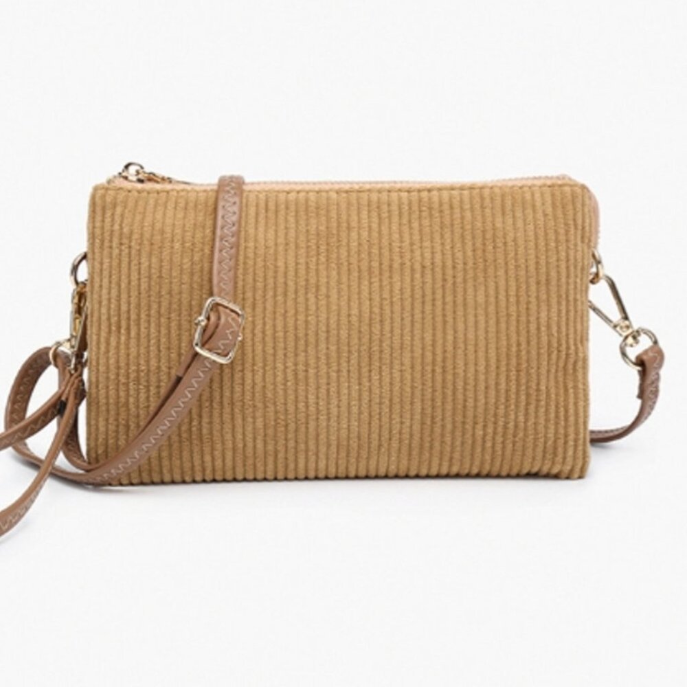 Jen & Co Riley Crossbody/Wristlet - Corduroy Taupe w/ gold